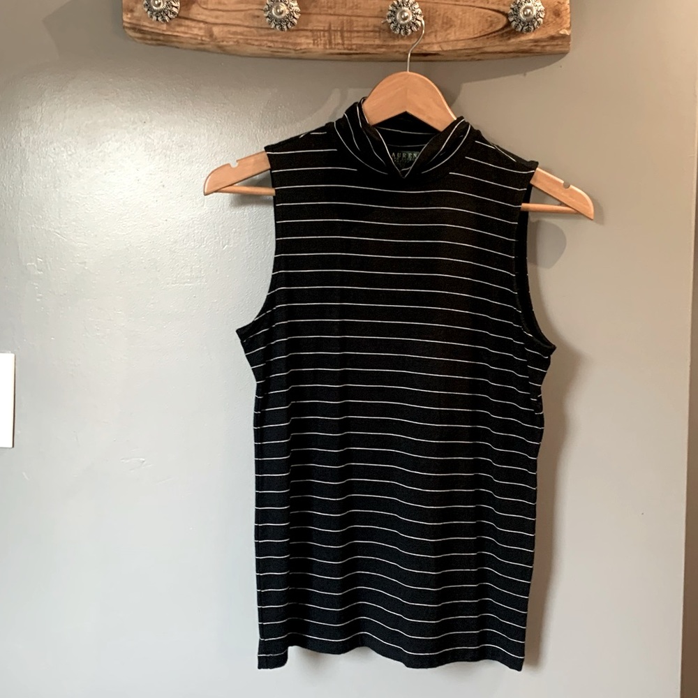 NWT Ralph Lauren Striped Black Turtleneck Sleeveless Tank Top Shirt